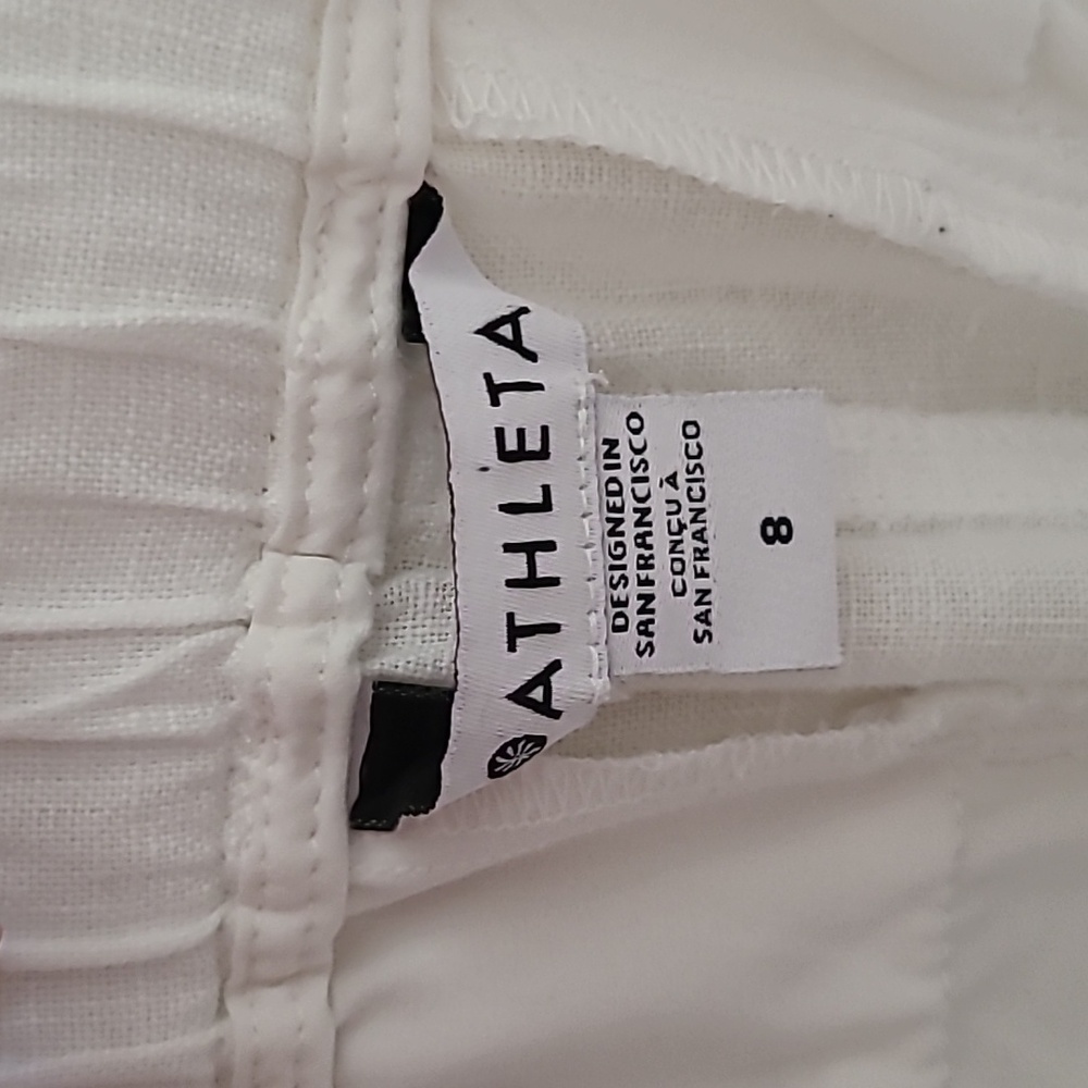 Athleta Cabo 100% Linen Wide Leg Pant White Activewear Elastic Tie Waist Size 8 - Picture 4 of 17